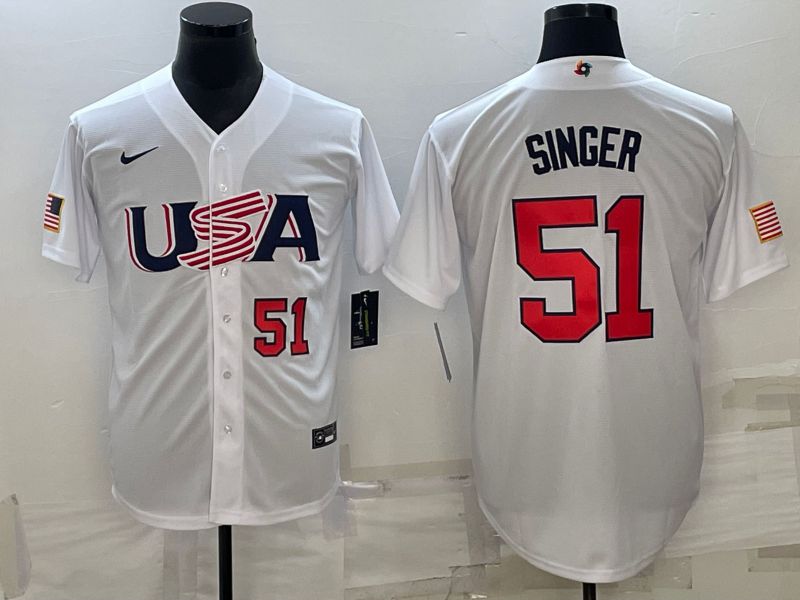 Men 2023 World Cub USA #51 Singer White Nike MLB Jersey4